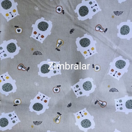 Tecido Popeline Bege Ursinhos, Maçãs e Perâs 1.50m largura Tecido Popeline Bege Ursinhos, Maçãs e Perâs 1.50m largura